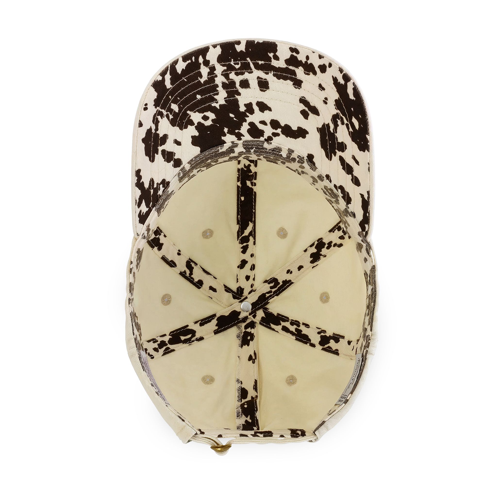 Interior of the Outside & Ovulating cap showing a cow-print lining